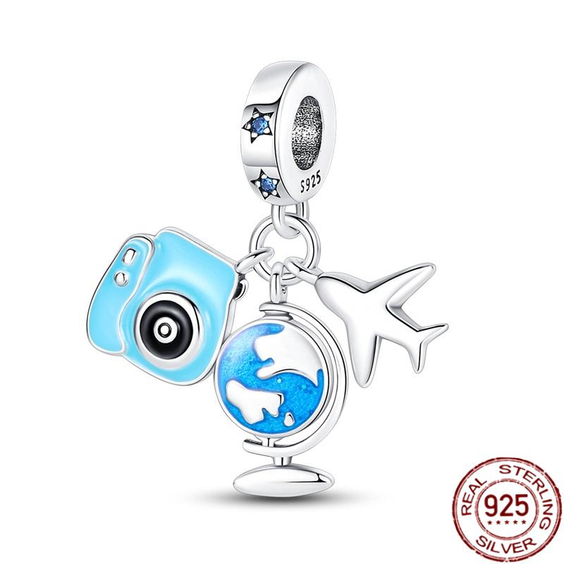 Copper Fashion Travel Airplane Luggage ThreePiece Set Charm Bead Charms Ideal For Women Authentic Bracelets Pendant Do It Yourself Jewellery