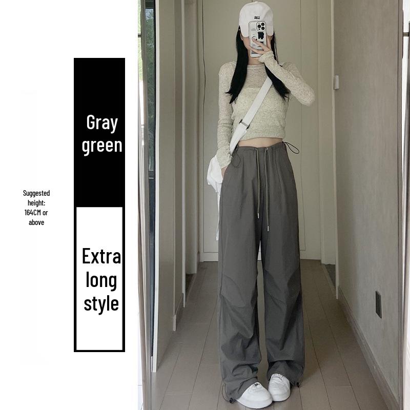 Women's Quick-Dry Military Green Cargo Pants - Spring/Summer Sun Protection, Straight-Leg, Casual Wide-Leg for Sports.