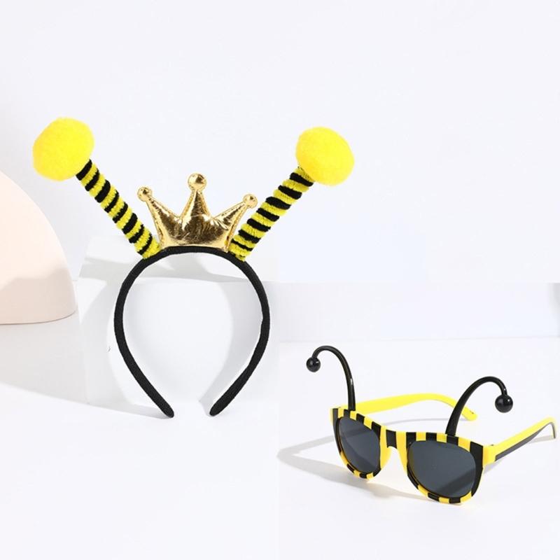 Bumble Bees Costume Kit for Kids Adult Bees Costume Antenna Headband Antenna Glasses for Halloween Cosplay Party Props