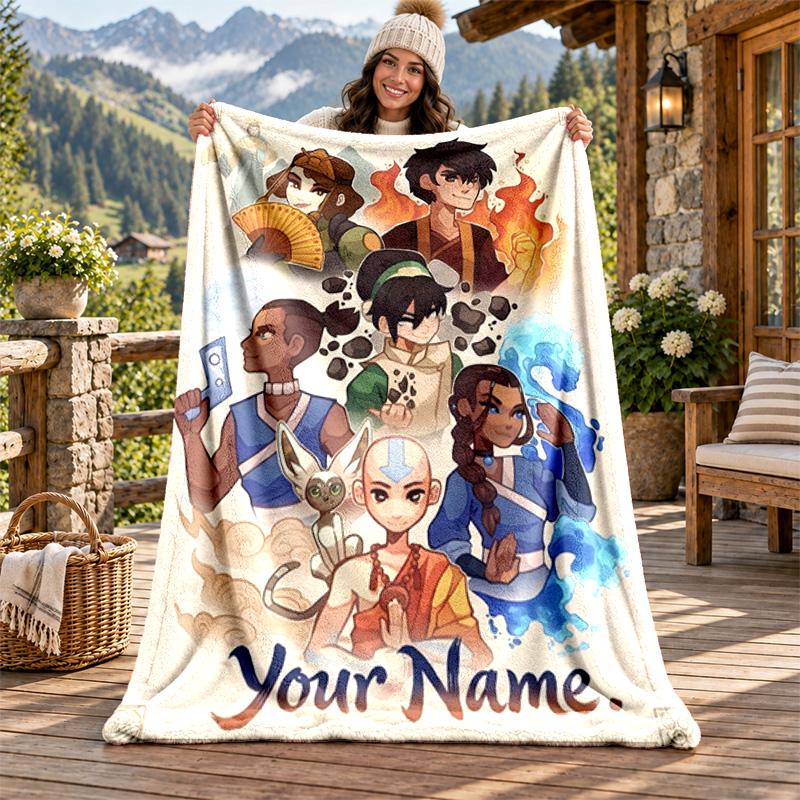 Avatar The Last Airbender Custom Name Flannel Blanket Personalized Soft Warm Plush Throw Blanket Customized Gift for Family Friends