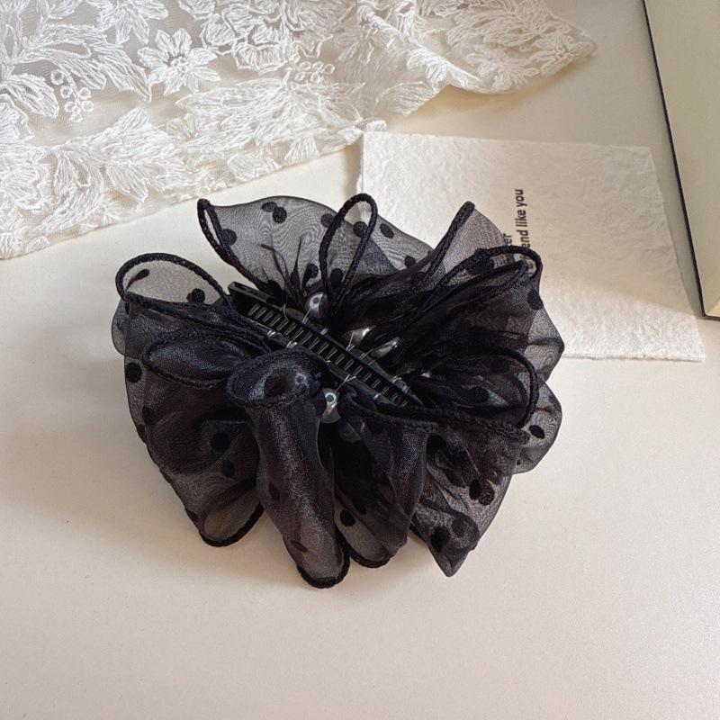 

Винтажная французская заколка для волос в корейском стиле из плиссированной сетчатой ткани в горошек для женщин, высокое качество