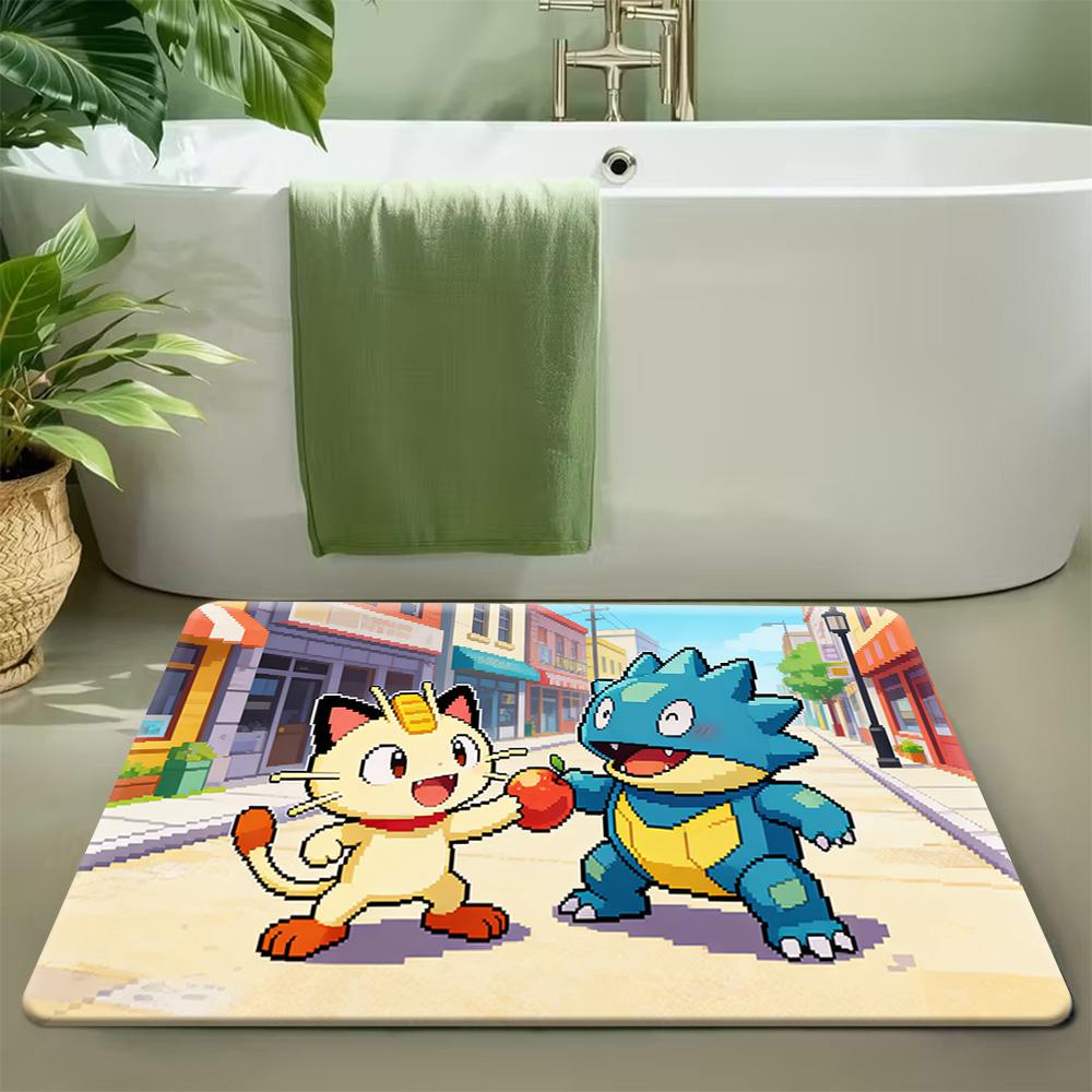 Pokemon Characters Hammock Watercolor Print Non-slip Doormat, Soft Absorbent Floor Rug for Home Decor 40cm x 60cm