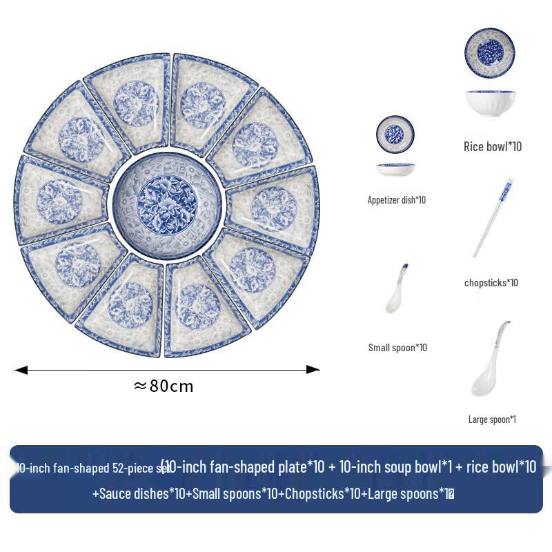Ruhan Chinese Blue and White Underglaze Ceramic Dinner Set