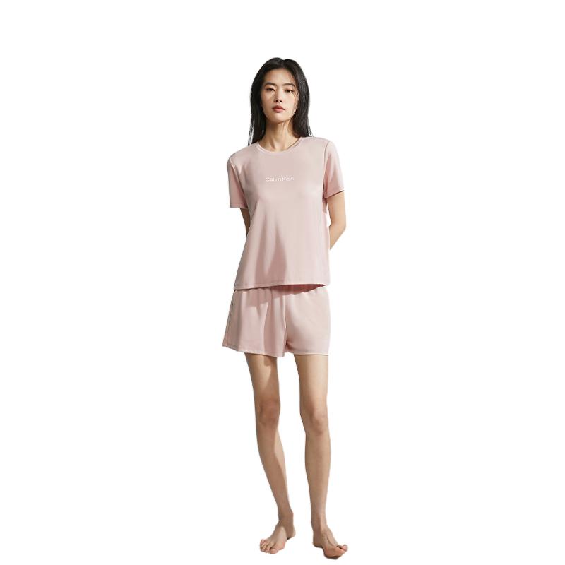 Calvin Klein Cool Touch Antibacterial Ice Beauty Series Soft Breathable Home Short Sleeve Pajama Top Women tops Cinnamon-Latte AD00078I6