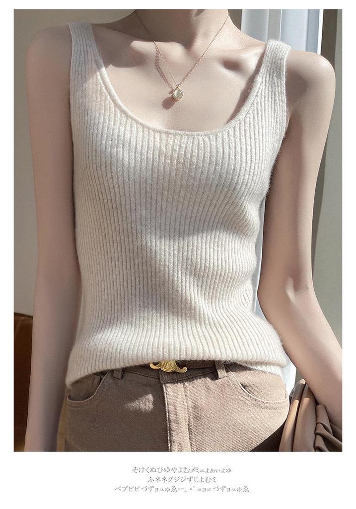 Damen Cashmere Rippstrick Camisole Herbst/Winter 2024 - Weich, Hautfreundlich, Figurbetont, Vielseitiges Basic Layer Top