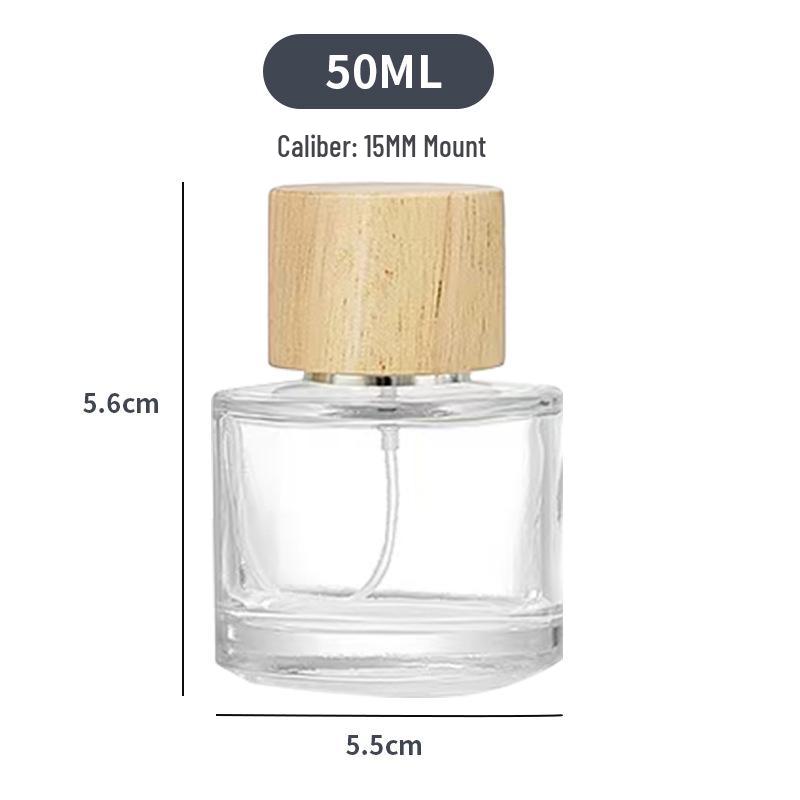 30ml High-End Glass Perfume Bottle with Wood Grain Snap-on Lid - Empty Refillable Fine Mist Dispenser