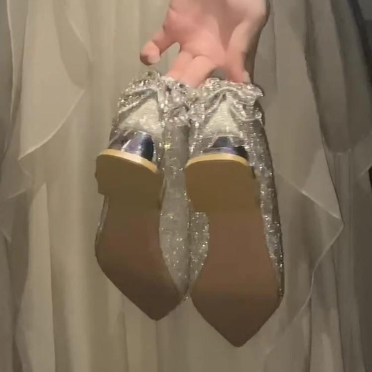 Französische Einzel-Schuhe dicker Absatz spitz Strass High Heels Damen 2025 neue Schuhe Hochzeitsschuhe