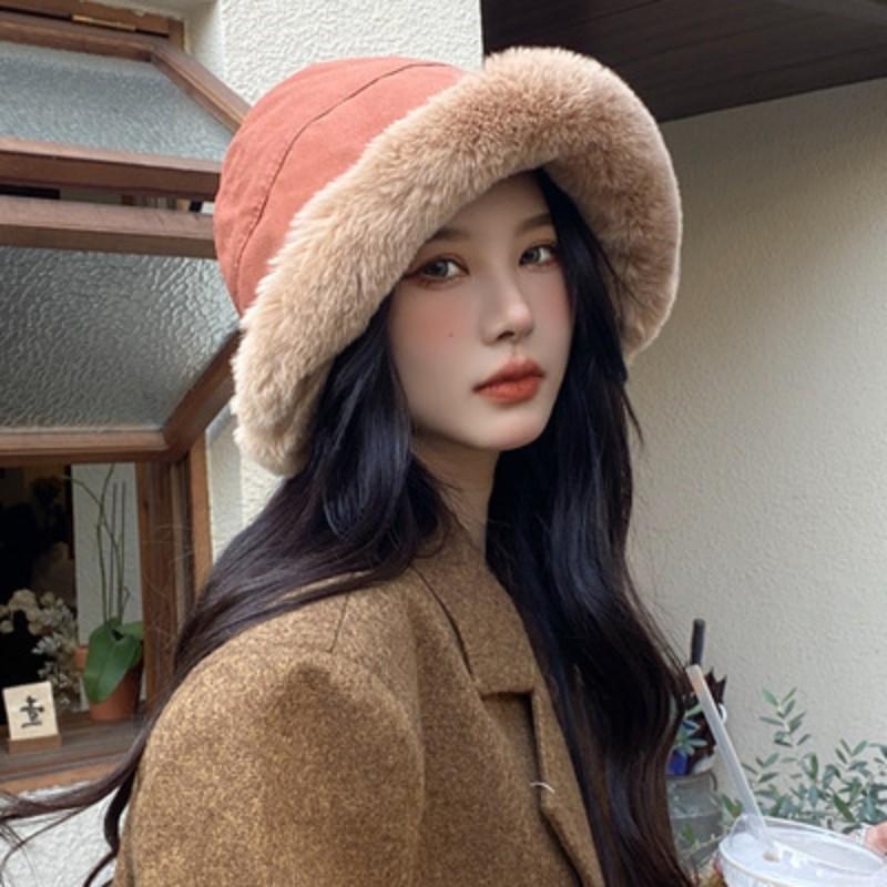 Winter Plush Hat Women's Plush Thickened Lamb Wool Bucket Hat Warm Ear Protection Cold Basin Hat Mongolia Hat