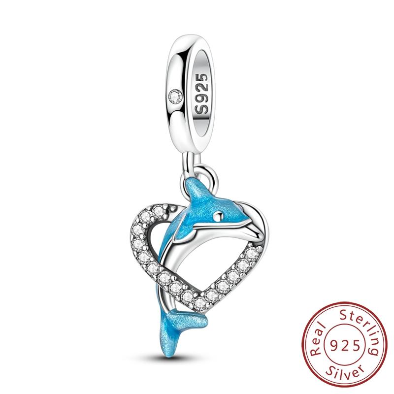 New Copper Charms Beads Luminous Whale Shark Heart Dolphin Starry Sky Fish Charm Fit Original Bracelet Jewelry Gift