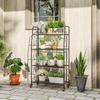 4-Tier Metal Plant Stand, Heavy Duty Ladder Shelf Potted Plants Display Rack with Lockable Wheels