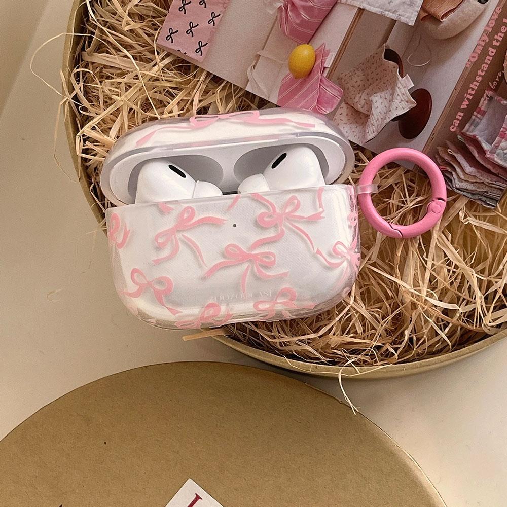 Pink Bow Knot Headset Case for AirPods 1/2 With for AirPods Pro2 4nd Charging Box Fundas for AirPods 3 Clear Shockproof