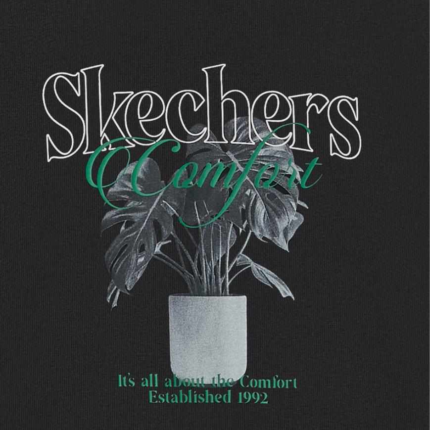 Skechers Comfortable Soft Letter Knit Crew Neck Short Sleeve T-Shirt Unisex Tops Carbon-Black L225U063-0018