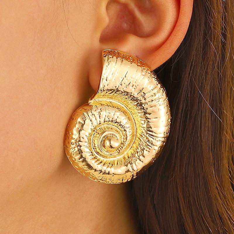 Fashionable Summer Vacation Ocean Conch Ear Studs Necklace For Women Trendy Beach Party Exaggerated Bohemian Jewelry Earrings