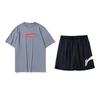 LiNing Logo Print Comfortable Breathable Versatile Round Neck Pullover Short Sleeve Simple Drawstring Shorts Casual Sports Suit AHST461-3+YKSV197-2