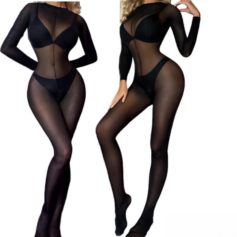 3 Colors Black Bodysuit Open Crotch Teddy Bodystocking Transparent Womens Long Sleeve One-Piece Sexy Lingerie Women Body Underwear Fishnet Costumes