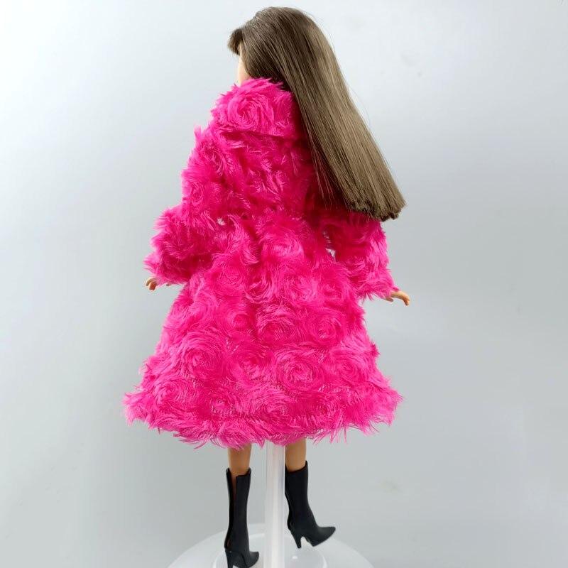 Pink Winter Long Sleeve Warm Cardigan Midi Coat for Barbie Doll Outfits Clothes for Barbie's Coat Kids Toy Playhouse Accessories