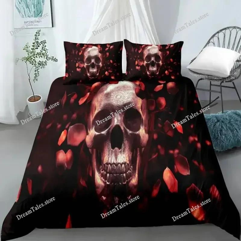 Skull Duvet Cover Queen Size Microfiber Vintage Sugar Skull Girl Day of The Dead Bride with Dark Color Roses Graphic Bedding Set