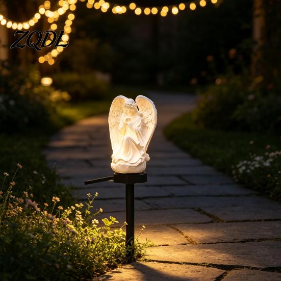 Lighted Praying Angel Statue Solar Garden Light, Waterproof Pathway Retro European Style Lawn Ornament with Stake for Patio Walkway Courtyard