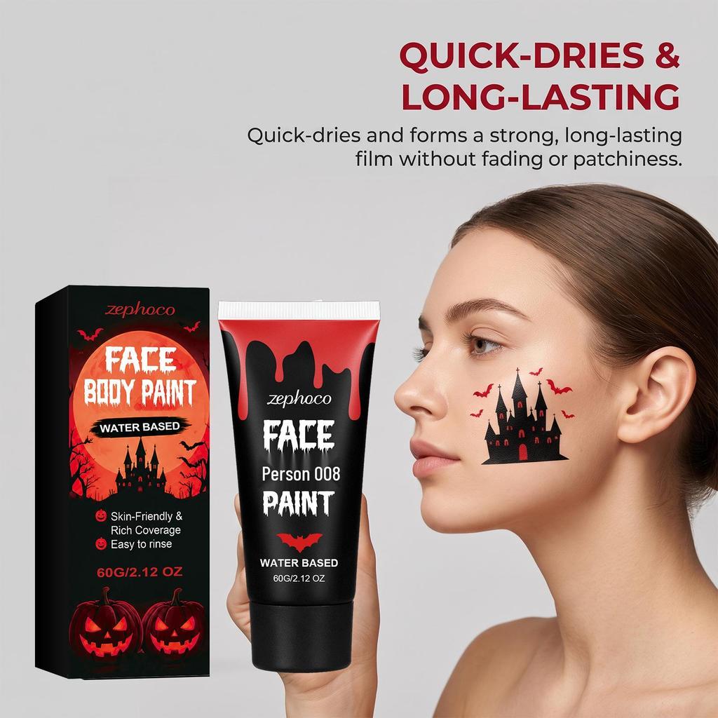 Zephoco Red Face & Body Paint - Non-Smudging, High-Definition Festival Makeup.