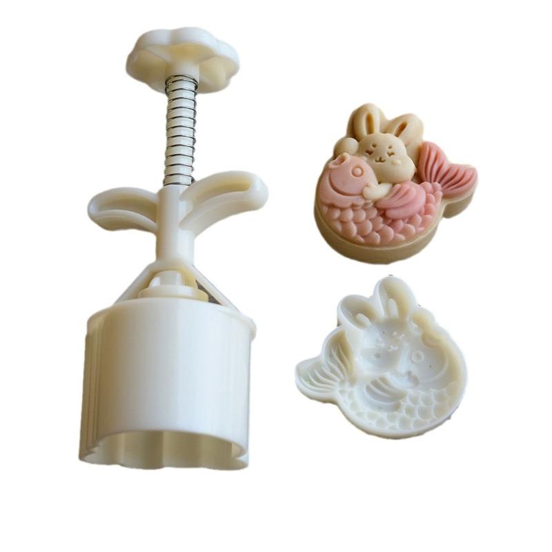 

Rabbit with Fish Shape Mooncake Stamps Plastic Mooncake Moulds Baking Accessories Mooncake Tools for MidAutumn Festival 1