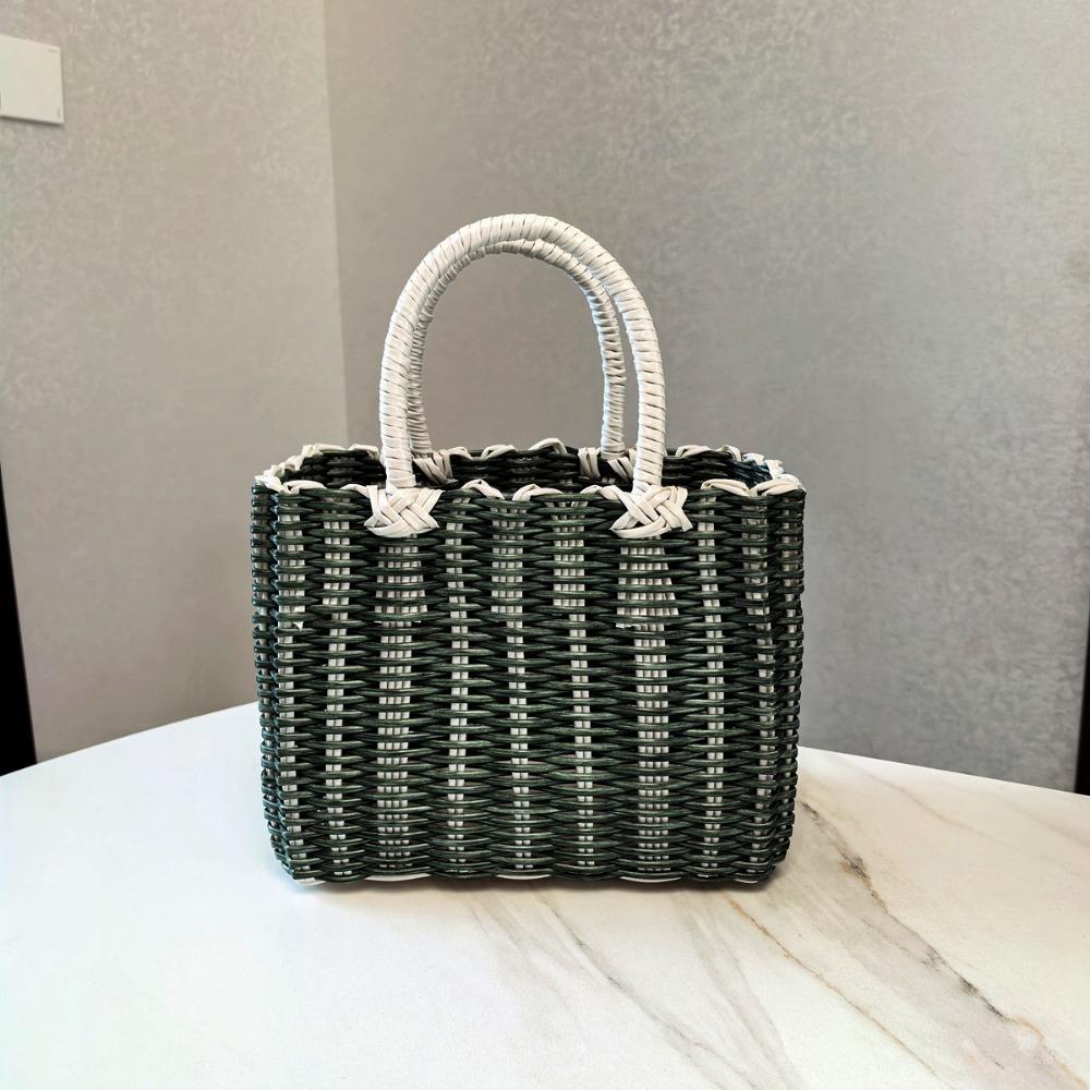 Rattan Woven Handmade Wicker Shopping Basket Multicolors PVC Home Vegetable Fruit Packing 24*14*18cm