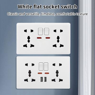 White Universal Wall Power Socket Supply Multifunctional 5-Pin Socket Electrical Switch With 2.1A 10W Dual Usb Type-C Charging