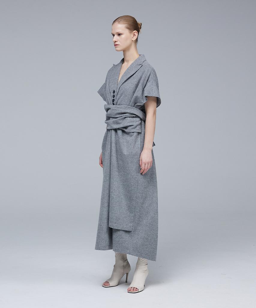 Meuameu Wool Tie Sleeve Detail Coat Dress