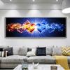Abstract Blue Red Smoke Love Heart Canvas Painting Fire Heart Posters and Prints for Bedroom Living Room Wall Decor No Frame