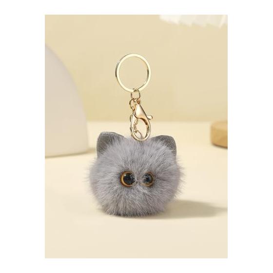 [Coyoohouse] Fluffy Plush Keychain Cat Fluffy Cute Bear Design with Strap Backpack/Bag Accessory Perfect Christmas/Children's Day Gift Fashion Key
