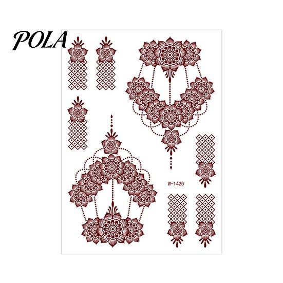 Henna Tattoo Stickers, Red Brown Waterproof Lace Temporary Tattoos, Indian Mehndi Body Art for Hands Feet, Festival Makeup