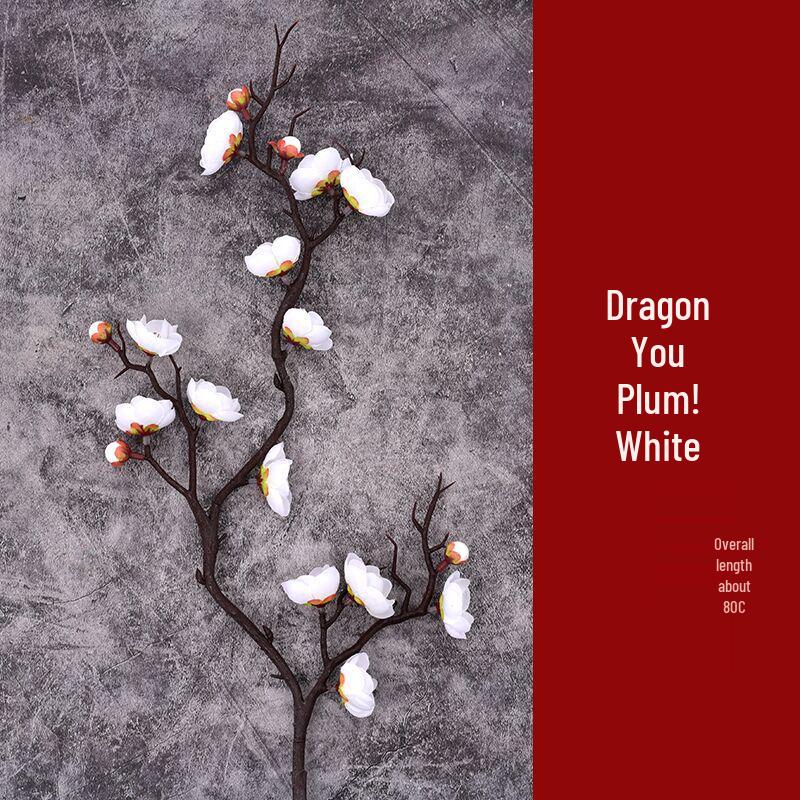 Artificial Plum and Peach Blossom Branch Ornament for Living Room - Dried Flowers Bonsai Arrangement In Pot for Indoor Winter Decoration