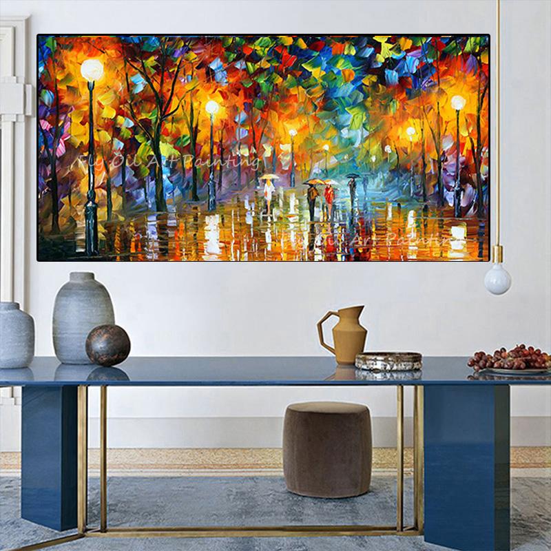 100% Hand Painted Knife Street High Quality Landscape Artwork Decoration Oil Painting On Canvas Wall Art No Frame Picture Decor