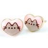 Boucles d'oreilles Pucesheen le Chat Rose Émail et Cœur Doré