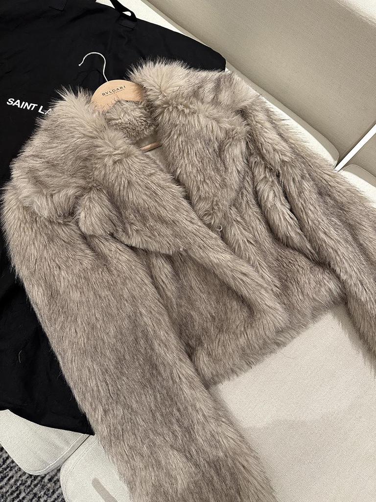 Women's Winter Fox Fur Coat - Short, Fluffy, Large Lapel Design