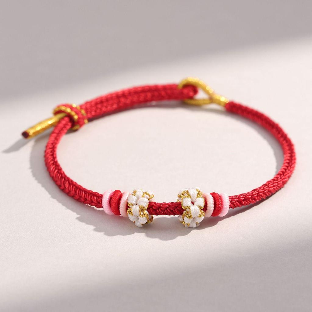 Handmade Eight-Strand Woven Red Rope Bracelet for Beading - Ethnic Style Birth Year Charm