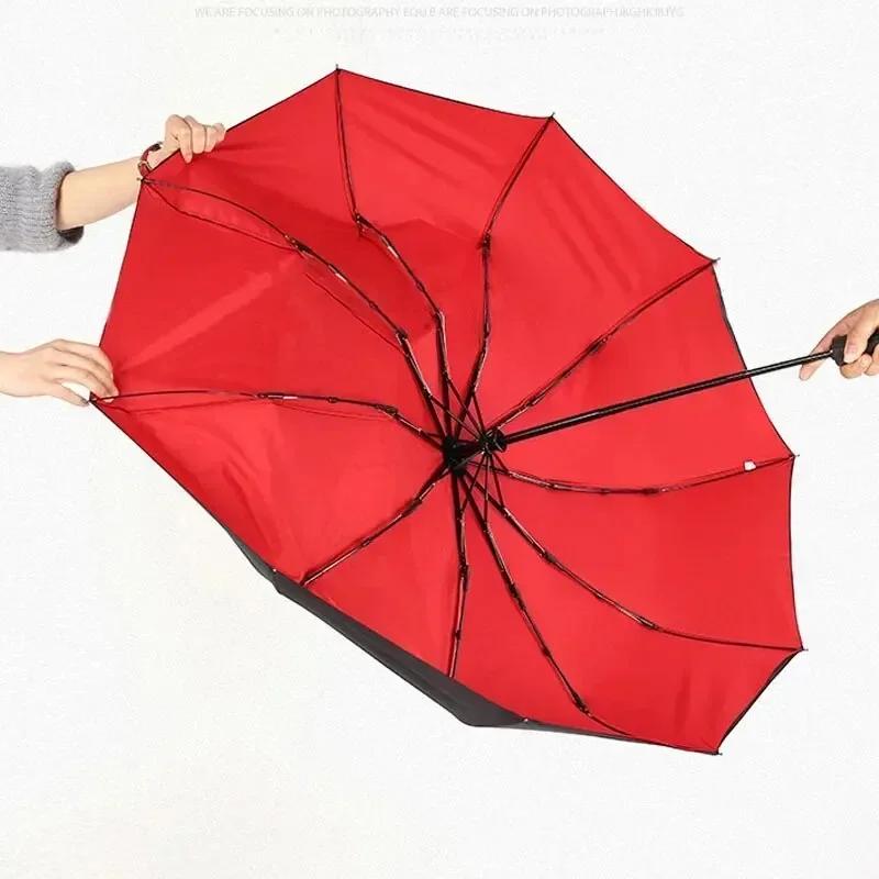 NEW 1PCS Windproof Automatic Double Umbrella Rain 3Fold Folding Umbrella Female Male 10 Bone Luxury Umbrella Umbrellas Anti-UV