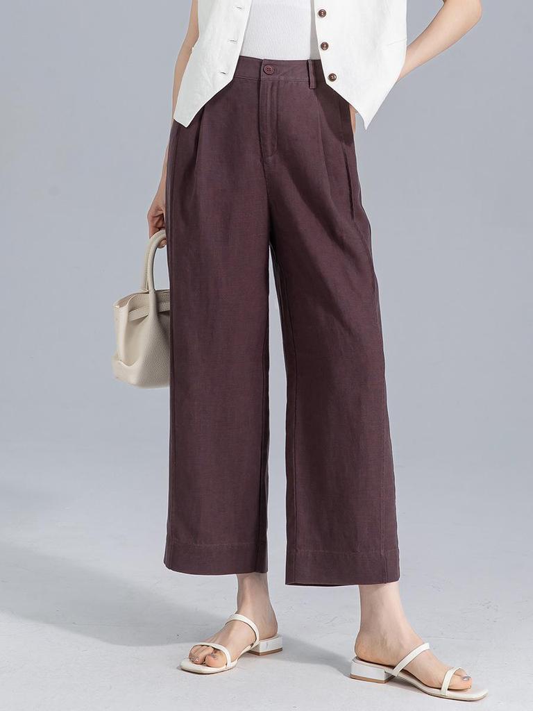 Guangmei Women’s High-Waist Linen Lyocell Wide-Leg Pants