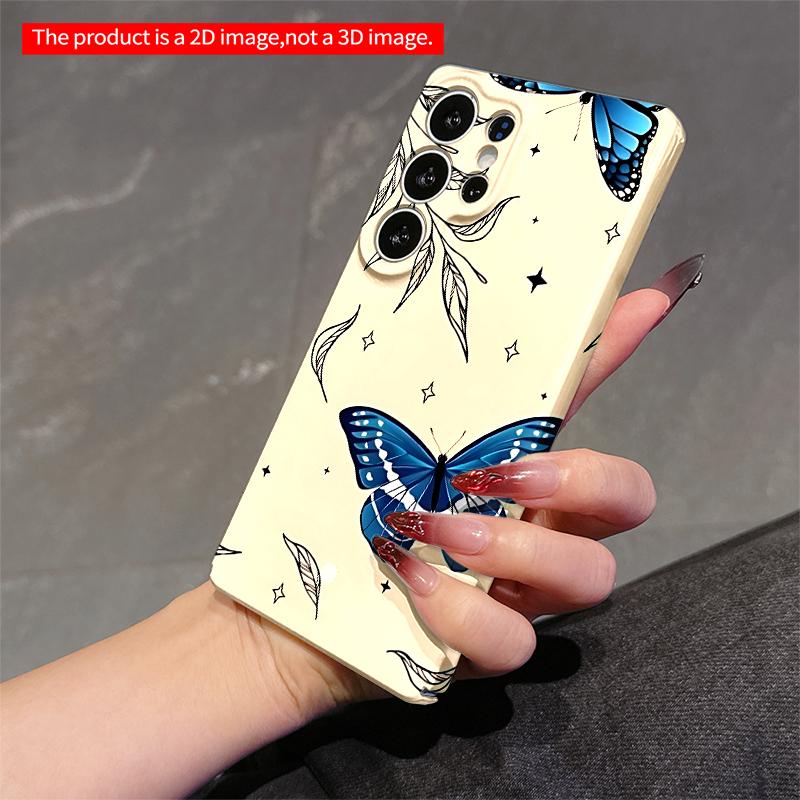 2DFlat Samsung phone case Blue Butterfly & Leaf Pattern Phone Case Applicable to Galaxy S22 S23 S24 S25ULTRA S26 A12 A13 A14 A15 A16 A34 A35 A54 A55