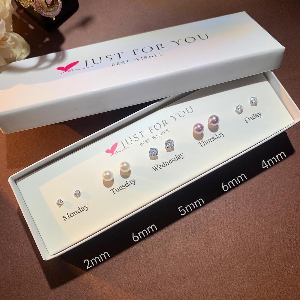 Zirkon Blume & Perle Herz Ohrstecker Set für Damen