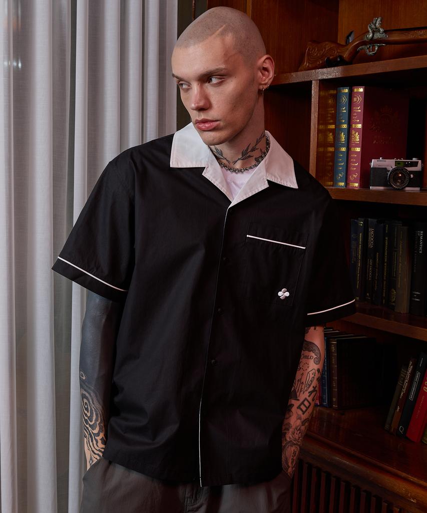 Hoodhood Alien Artwork Bowling Short Sleeve Shirt Black