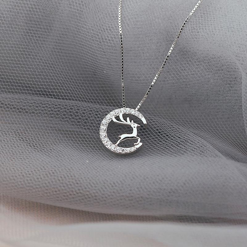 

Серебряное колье-подвеска из серебра 925 пробы «Олененок и луна» для женщин - Элегантный подарок на Рождество или День святого Валентина 925 Silver платиновый