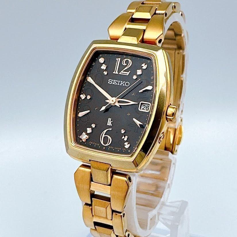Seiko Rukia Ladies Watch 1P Diamond Tonneau Gold Solar Radio