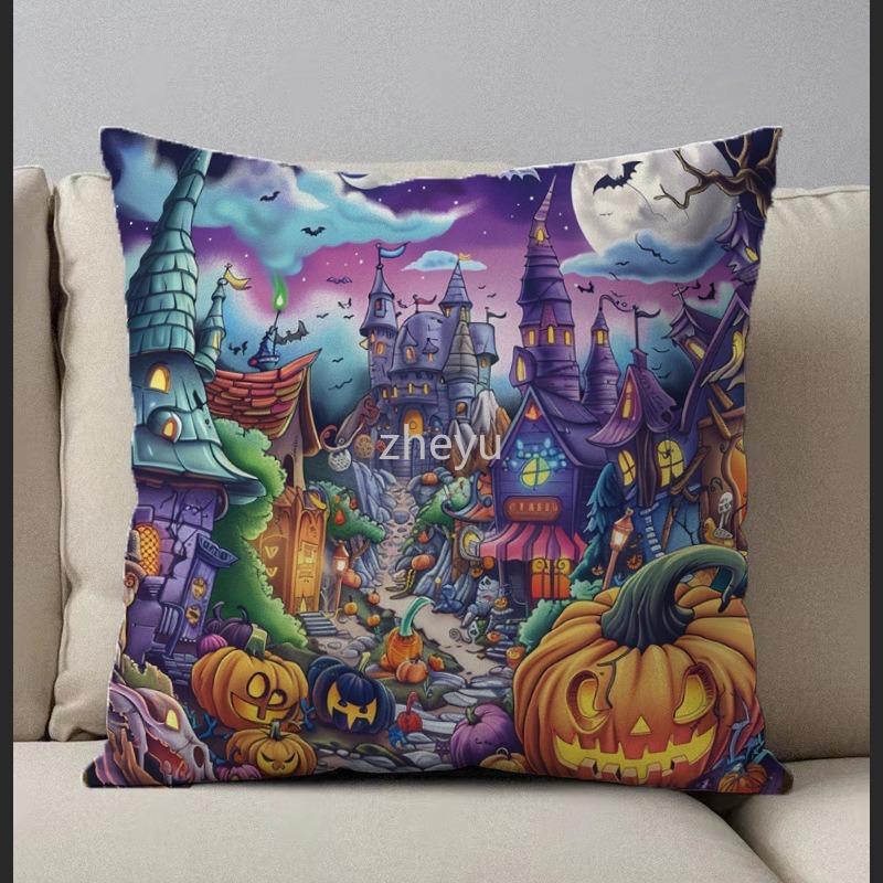 Halloween Party Decoration Pillowcase Ghost Pumpkin Castle Pillowcase Suitable for Home Living Room Sofa Room Decorations