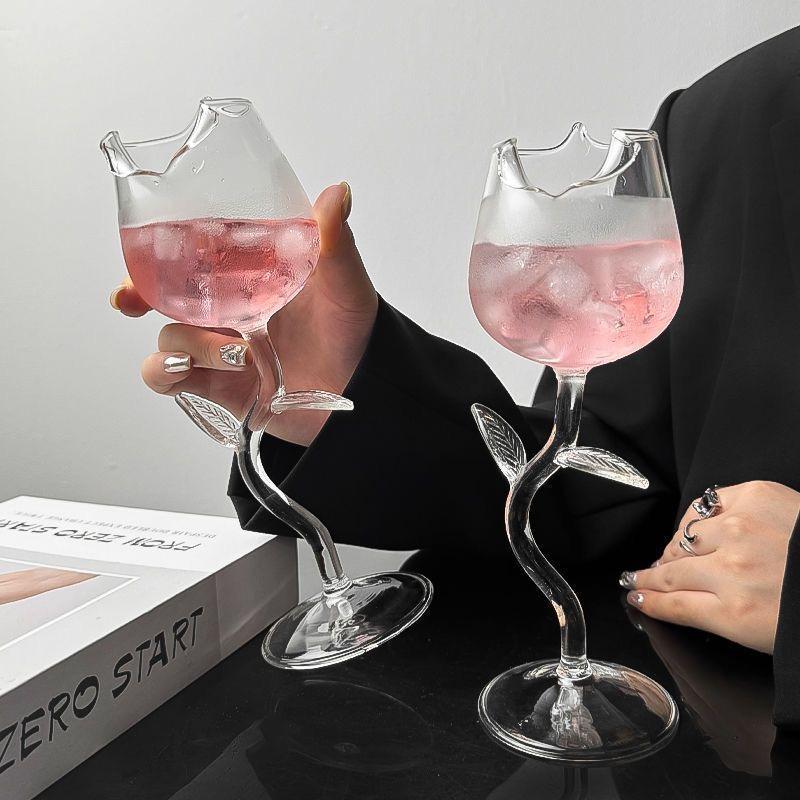 INS-Stil Rosewein-Glas, Eleganter hoher Stiel Rotwein-Kelch für Champagner, Cocktails & Romantisches Essen