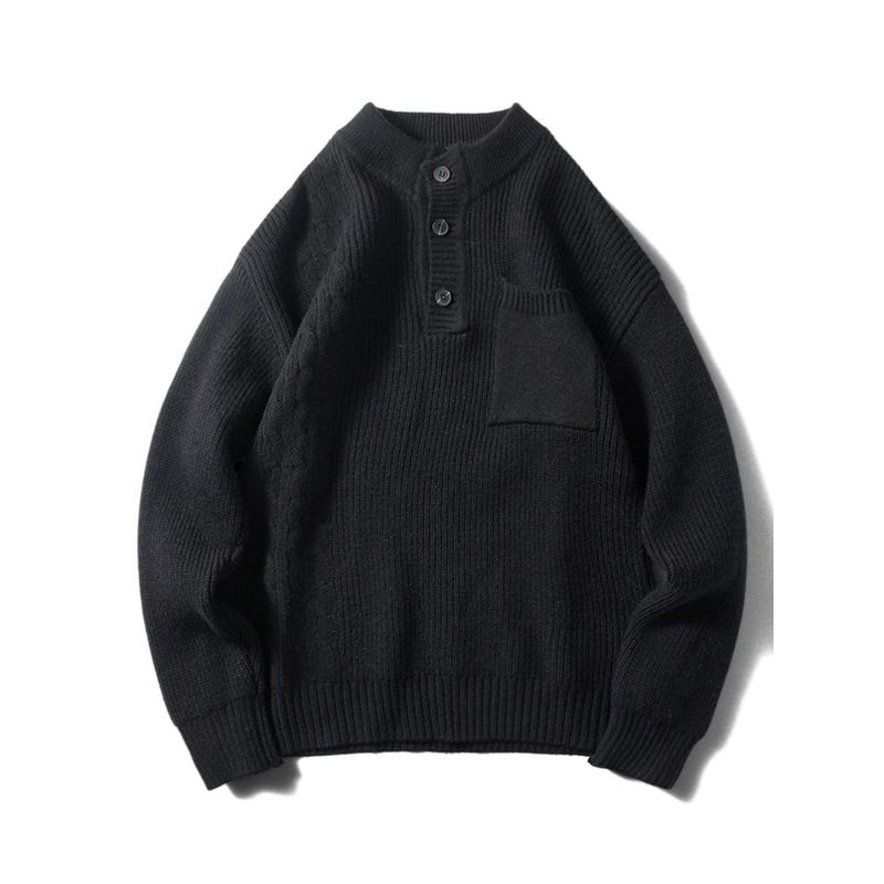Japanese Retro Henry Collar Sweater for Men, Winter Half-High Collar Thick Knit, Export Quality, Casual Knitwear Jacket