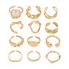 1 Set Stackable Rings Set V-Shaped Geometric Finger Rings Flower Engraved