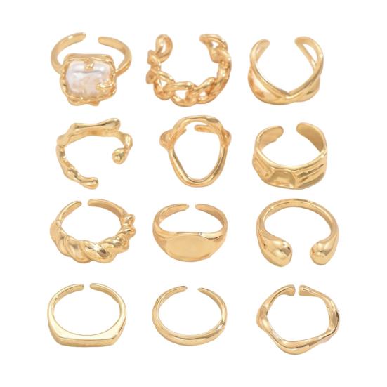 

1 Set Stackable Rings Set V-Shaped Geometric Finger Rings Flower Engraved Cutout Design Stackable Finger Bands Jewelry Gift золотистый