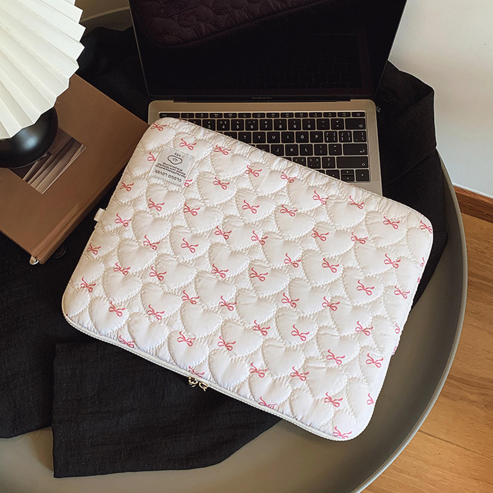 Пушистая стеганая сумка с бантом и вышивкой, объемный защитный чехол, ударопрочный, милый, стеганый чехол для ноутбука, сумка для хранения компьютера L белый