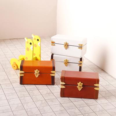 1:12 Dollhouse Miniature Suitcase Vintage Leather Luggage Box Storage Box Home Model Decor Toy Doll House Accessories