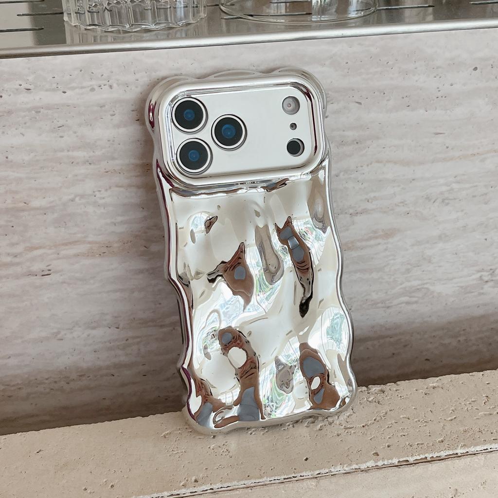 Luxury Wavy 3D Meteorite Plating Soft Case for iPhone 12 13 14 15 16 17 Pro Max Anti-Fall Full Protection Glitter Glossy Cover